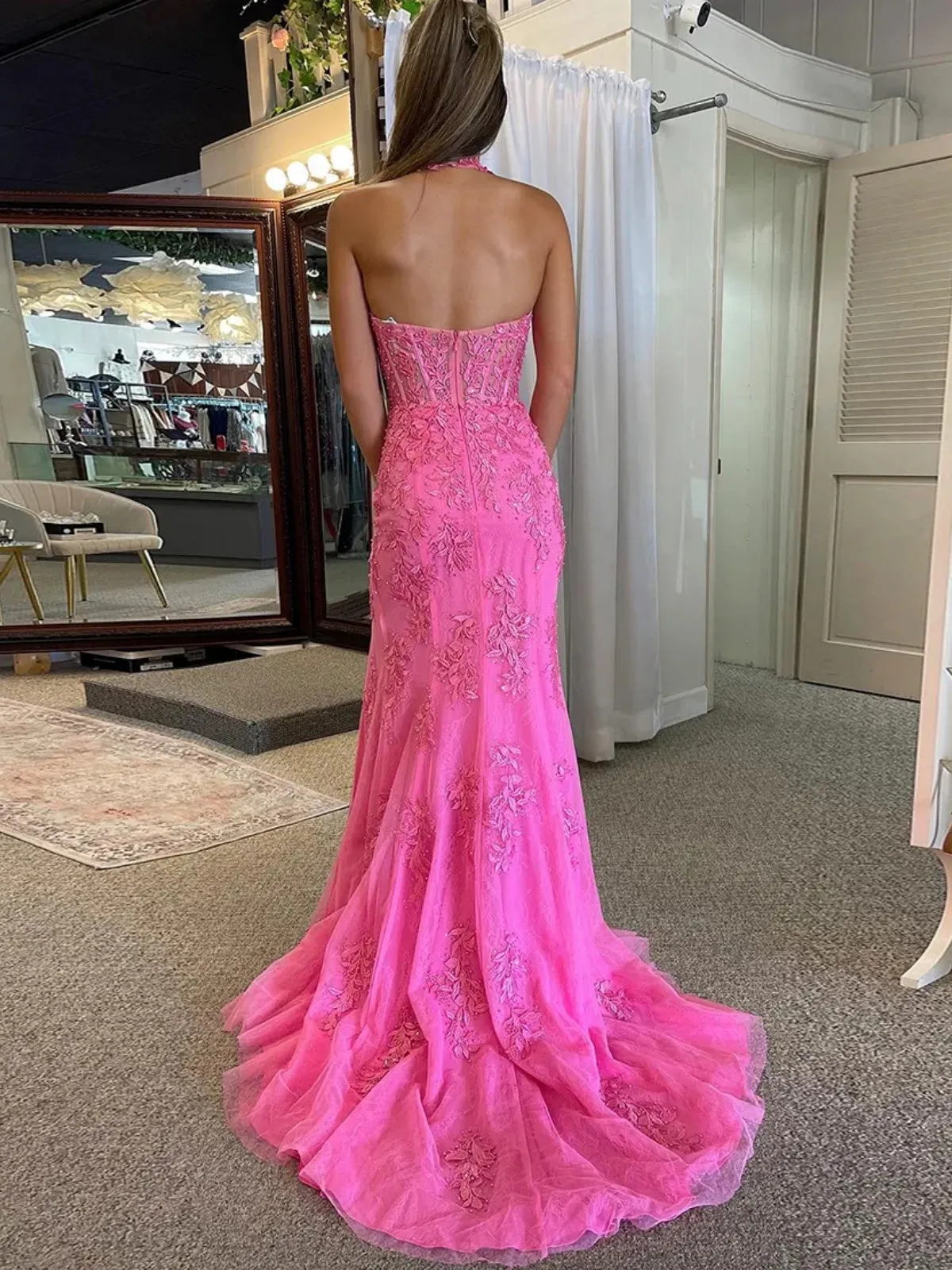 Deep V Neck Mermaid Lace Prom Dresses, V Neck Mermaid Lace Formal Evening Dresses