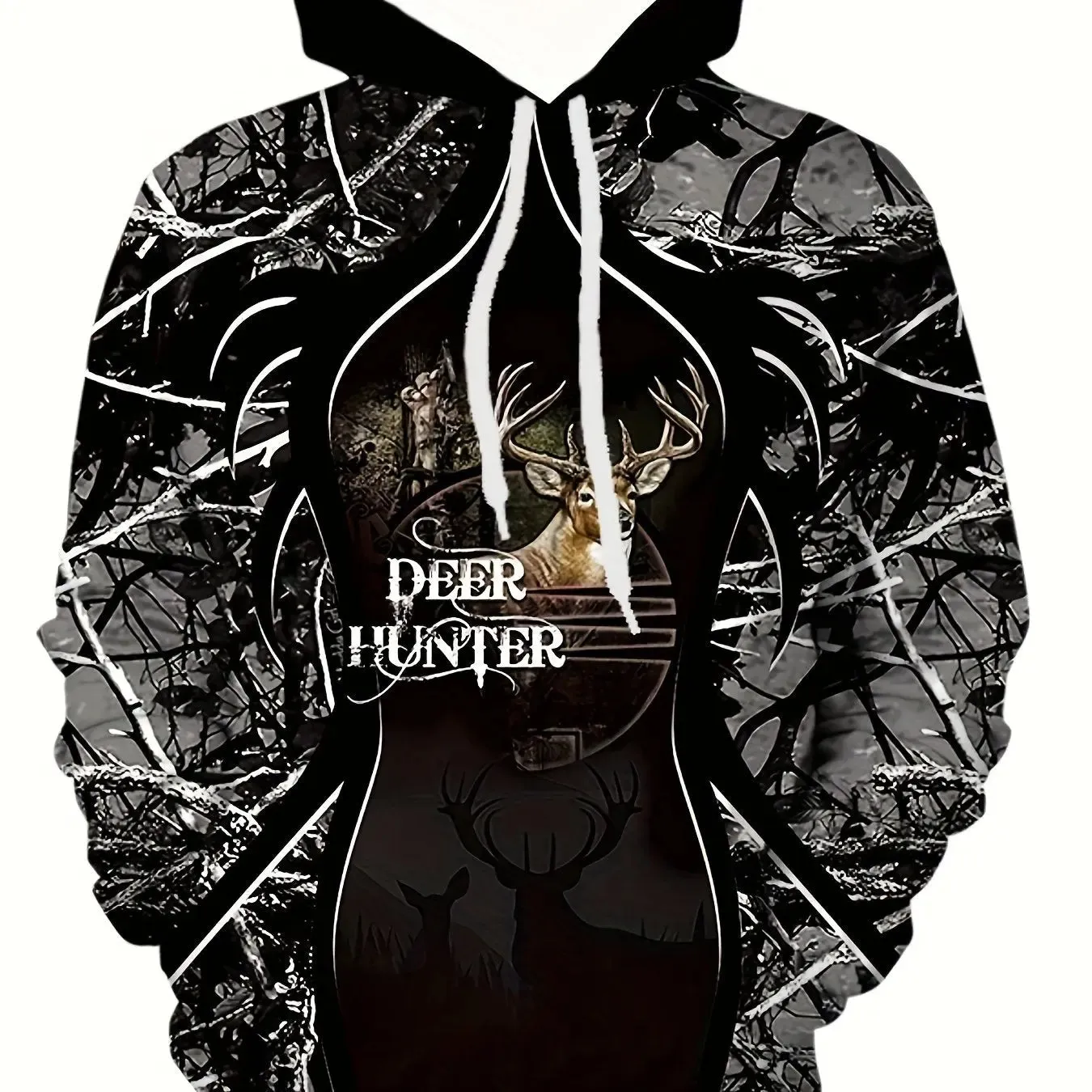 Deer Hunter Print Hoodie, Cool Hoodies For Men