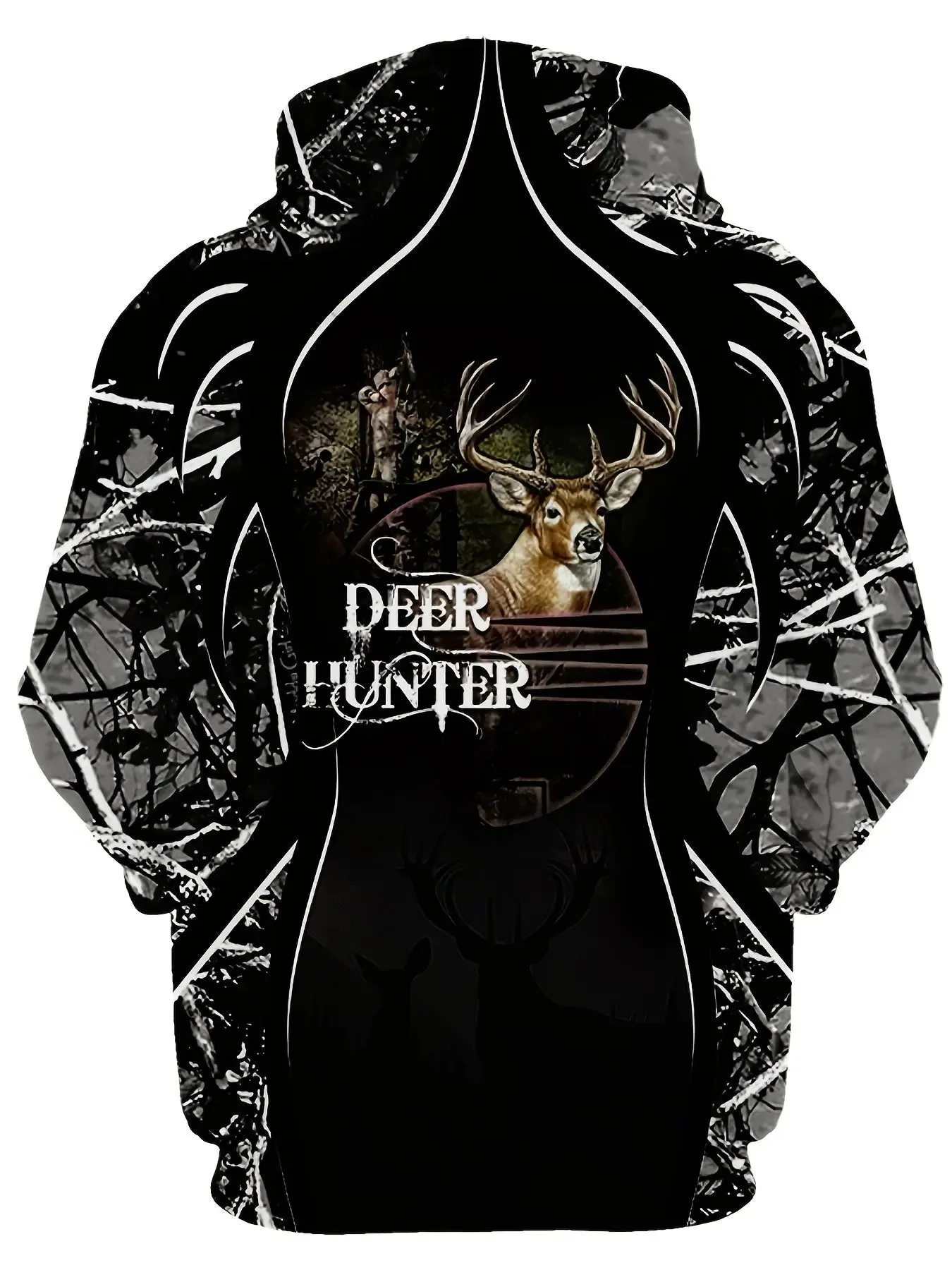 Deer Hunter Print Hoodie, Cool Hoodies For Men