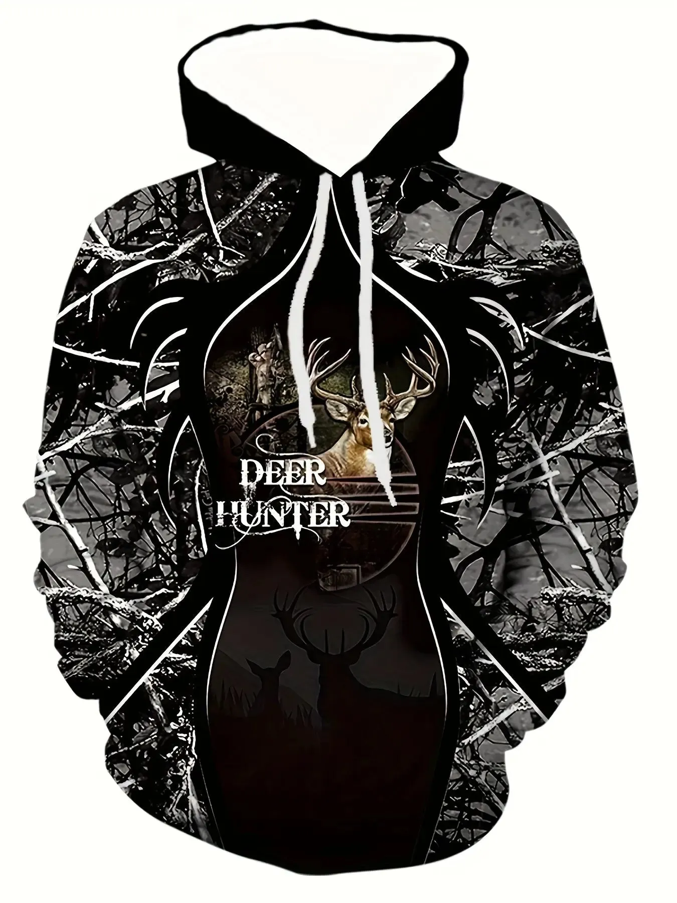 Deer Hunter Print Hoodie, Cool Hoodies For Men