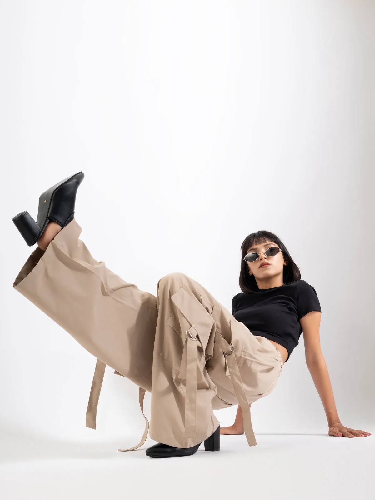 Dusty Beige Tactical Baggy Parachute Pants