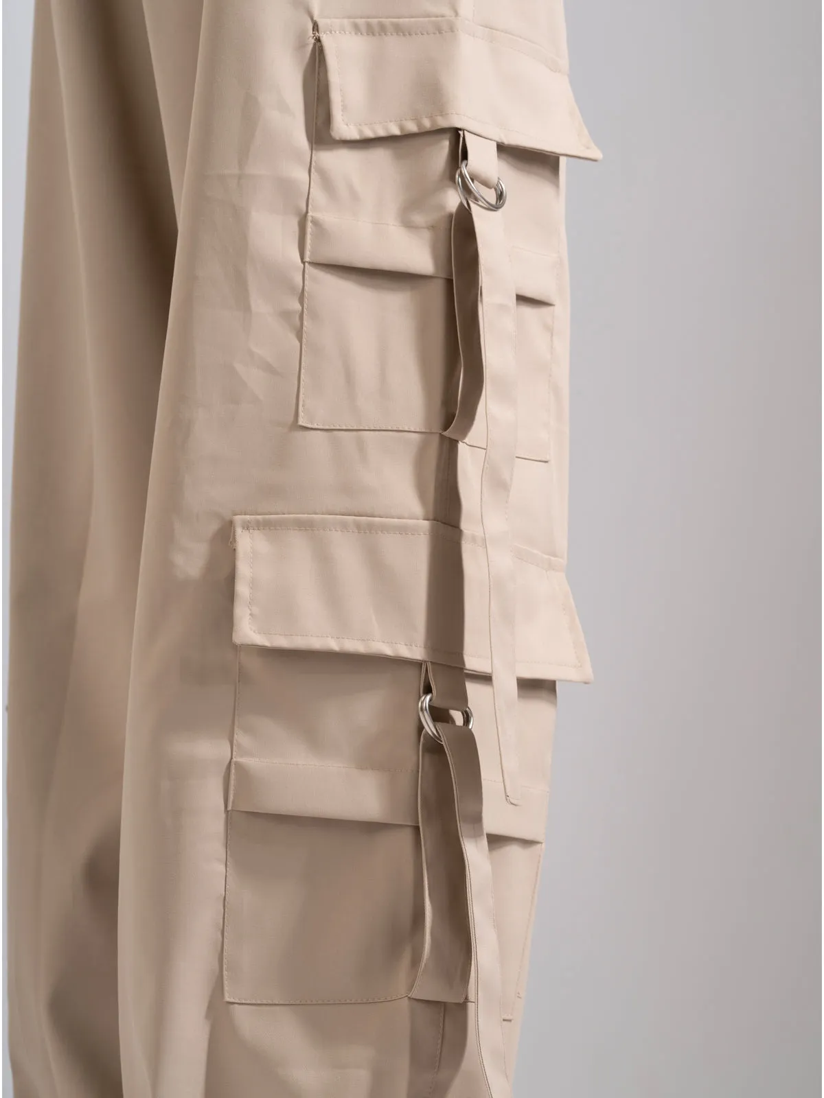 Dusty Beige Tactical Baggy Parachute Pants