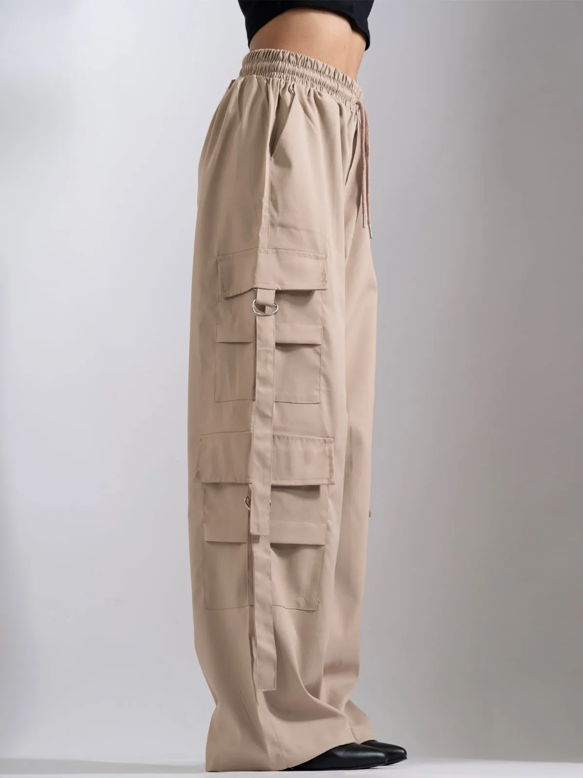 Dusty Beige Tactical Baggy Parachute Pants