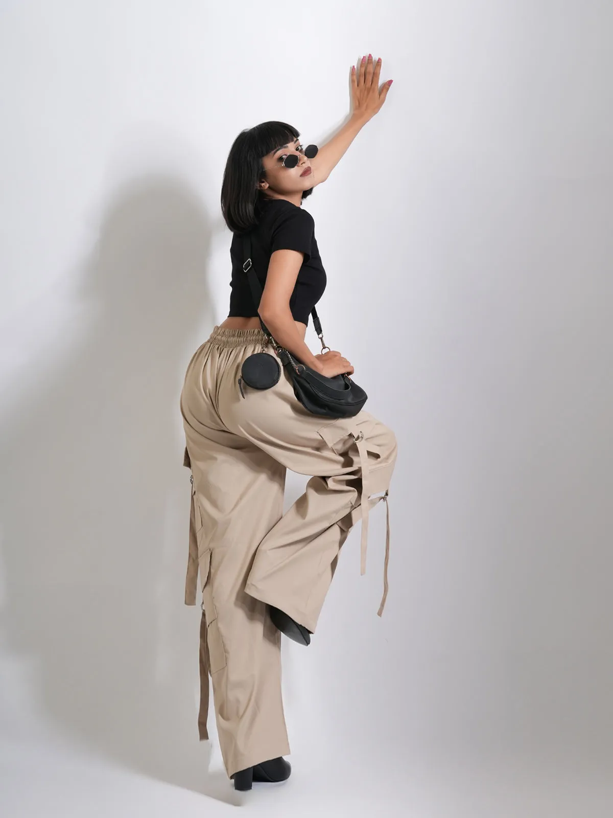 Dusty Beige Tactical Baggy Parachute Pants