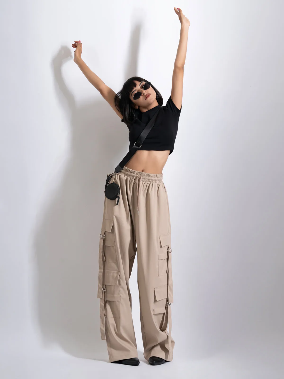 Dusty Beige Tactical Baggy Parachute Pants