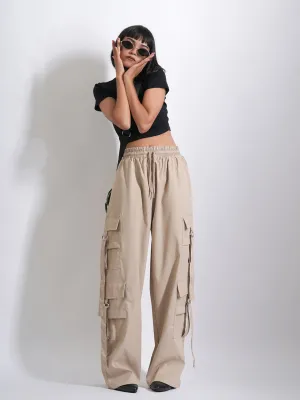 Dusty Beige Tactical Baggy Parachute Pants