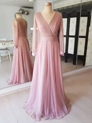 Dusty Rose Cheap Modest Mother of the Bride Dresses Long Sleeves Prom Dresses APD3501