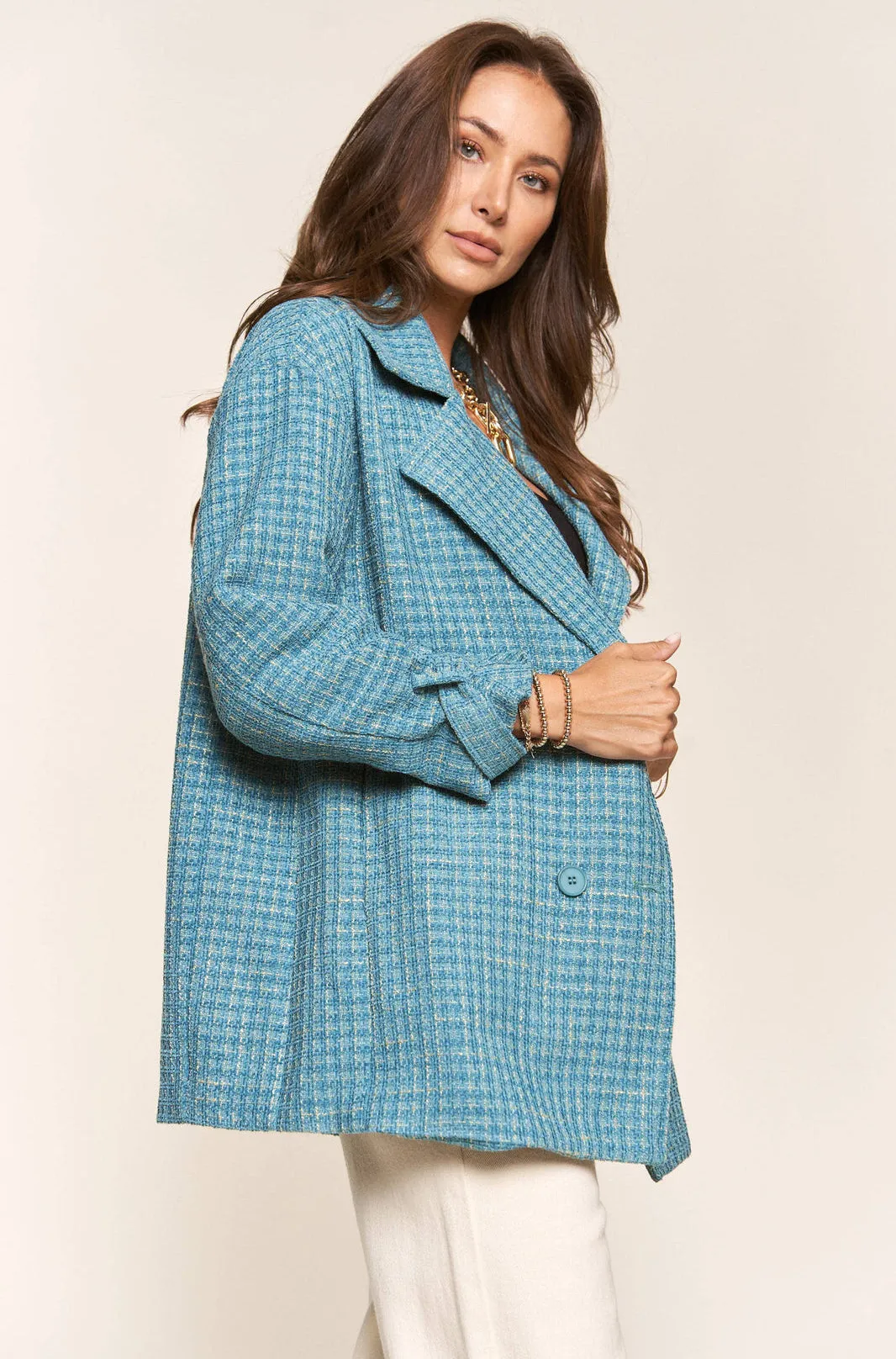 Emerald Sea Velvet Tweed Coat