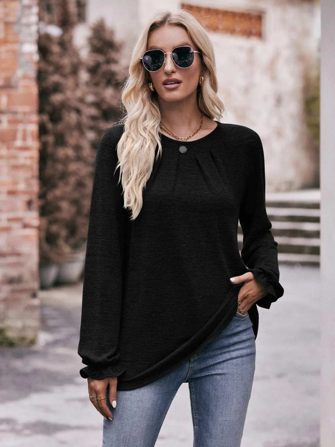 Express Your True Self Crew Neck Long Sleeve Blouse