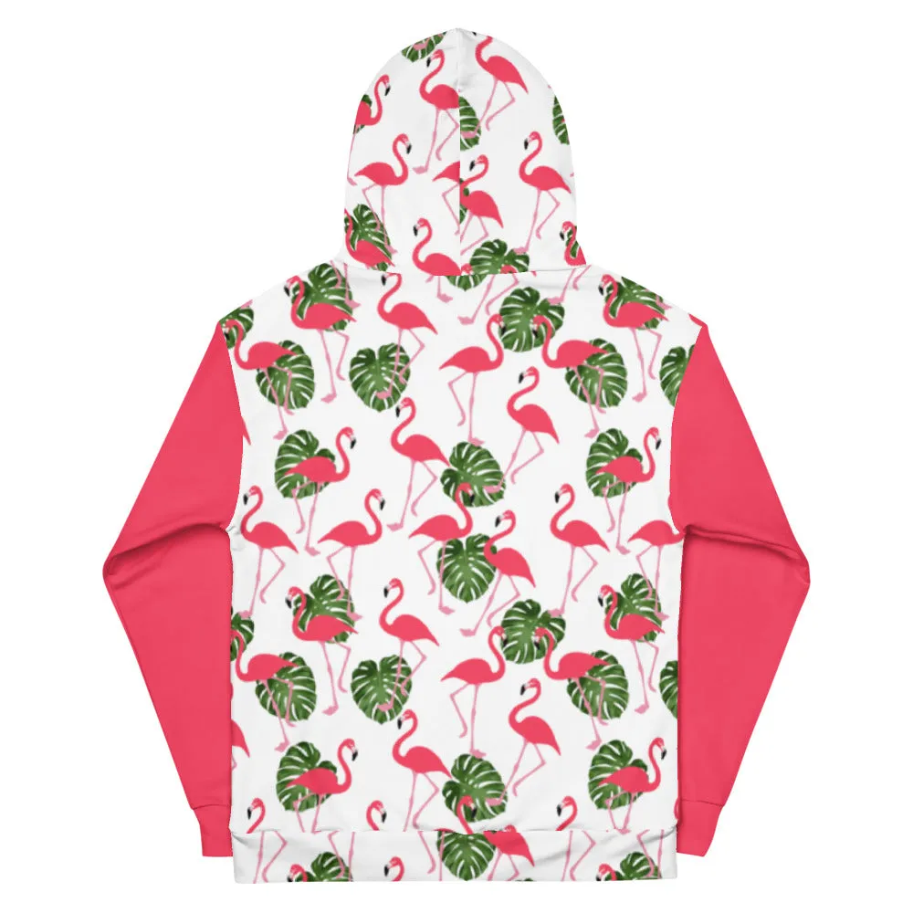 'Flamingos' unisex hoodie (white)