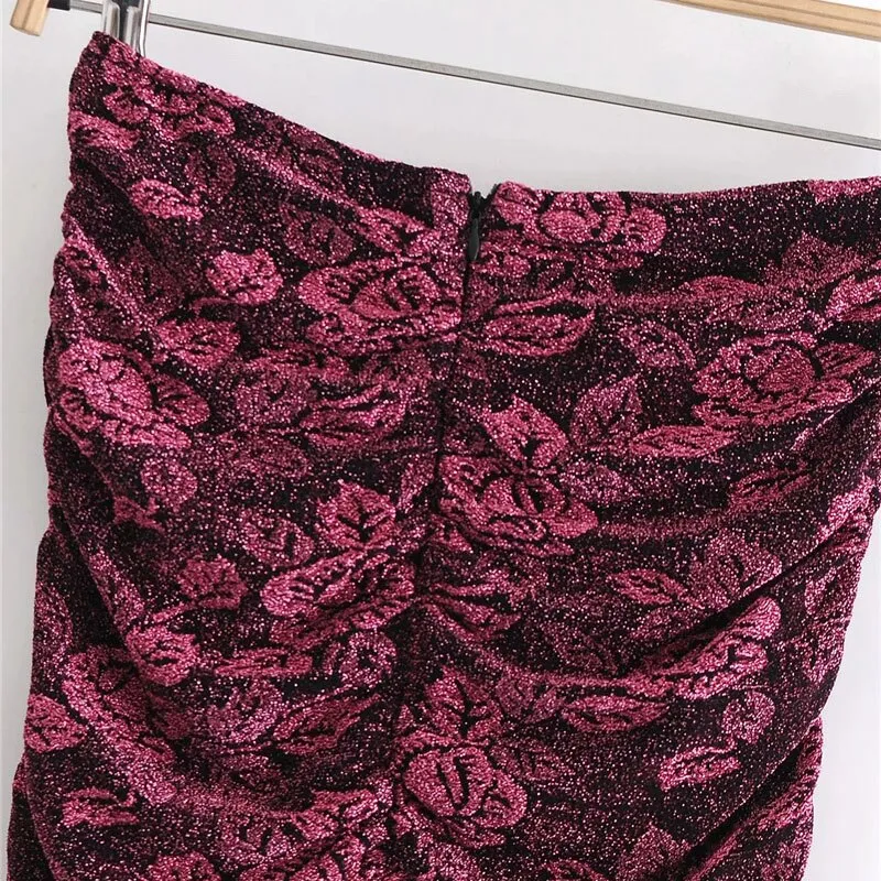 FLORAL PRINT VELVET MINI SKIRT