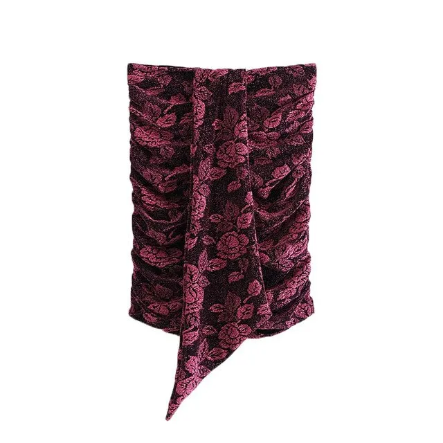 FLORAL PRINT VELVET MINI SKIRT