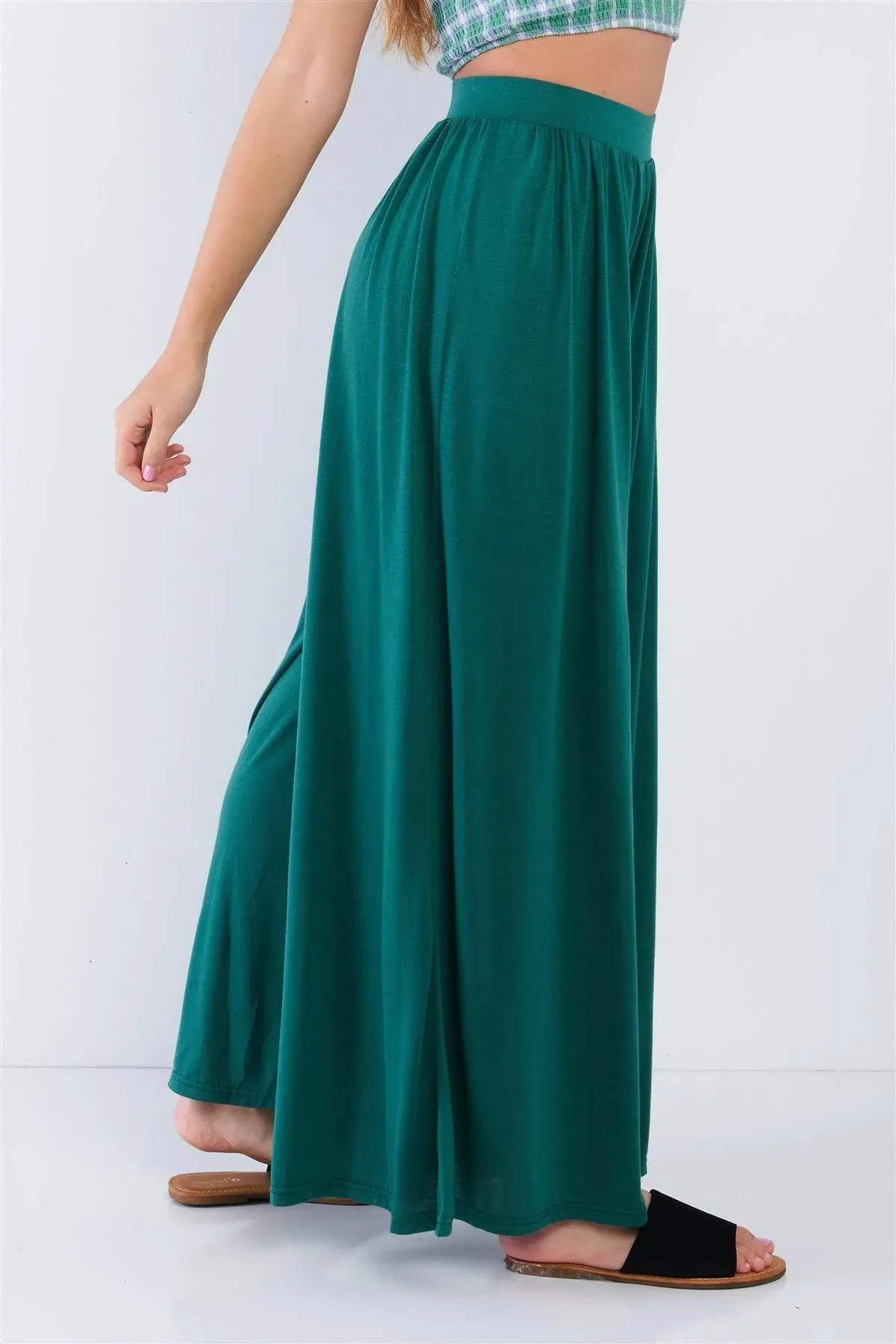 Forest Green Wide Leg Maxi Hipster High Waist Pant /3-2-1