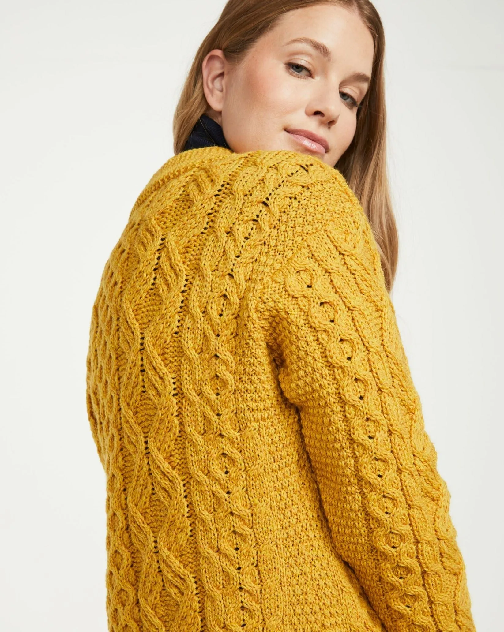 Glebe Aran Long Line Cardigan | Sunflower