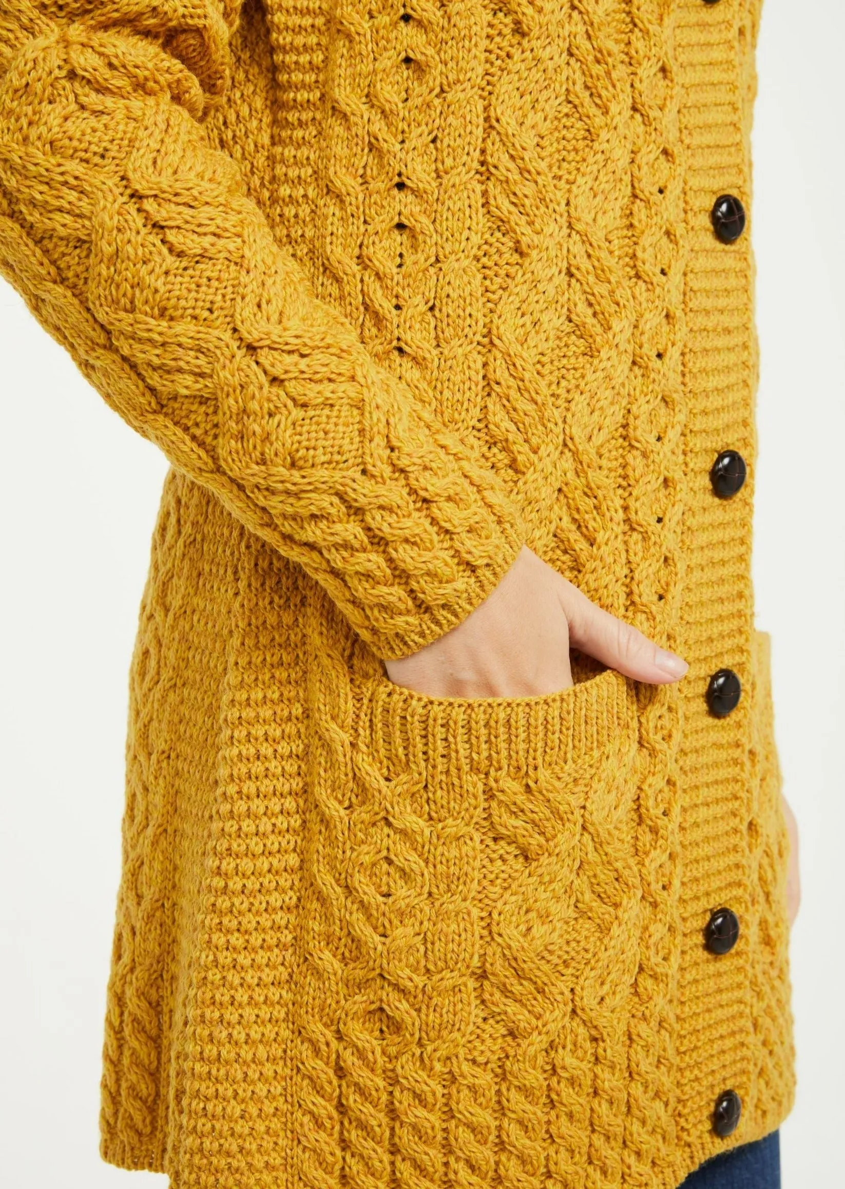 Glebe Aran Long Line Cardigan | Sunflower