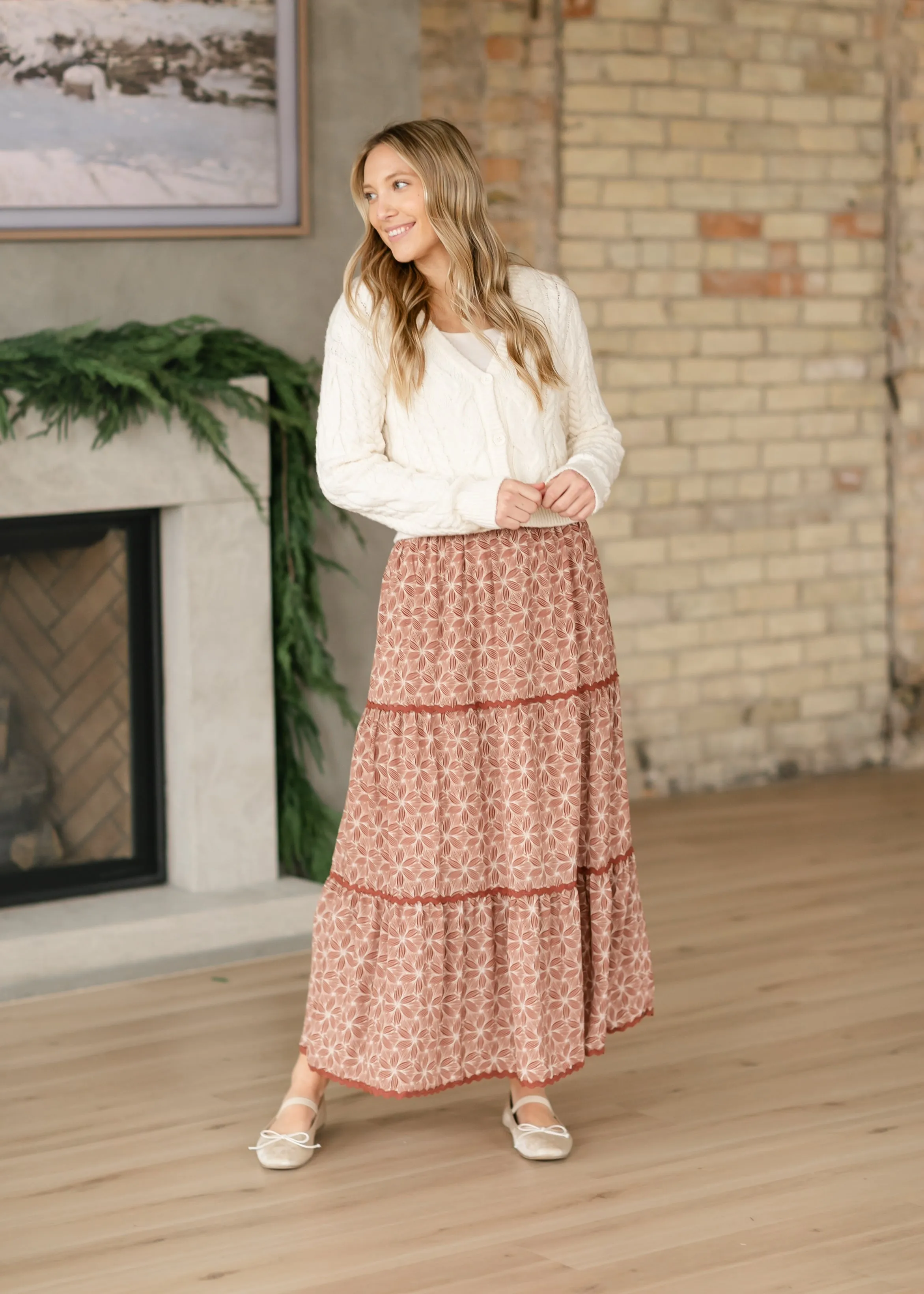 Gwen Geo Floral Ricrac Tiered Maxi Skirt