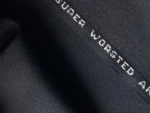 High-End Handsome Black Worsted Wool & Mohair Suiting (Made in England)