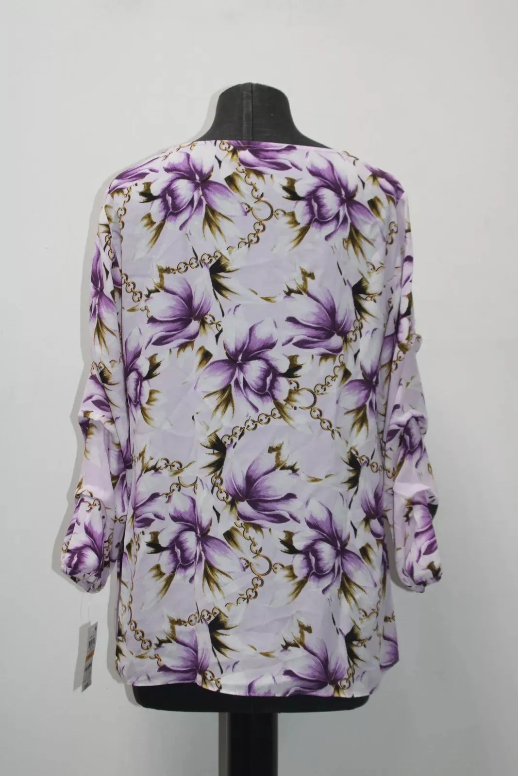JM Collection Printed Statement-Sleeve Blouse,Size Small