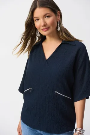 Joseph Ribkoff Seersucker Boxy High Low Top - Midnight Blue