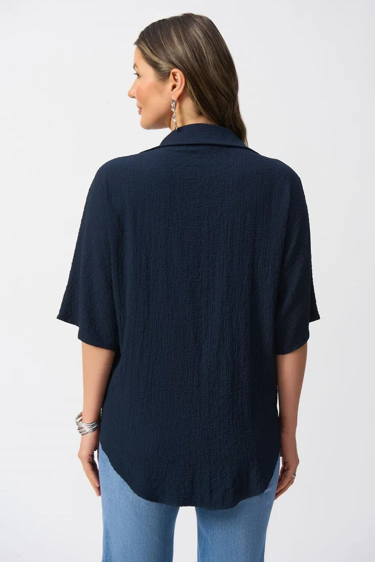 Joseph Ribkoff Seersucker Boxy High Low Top - Midnight Blue