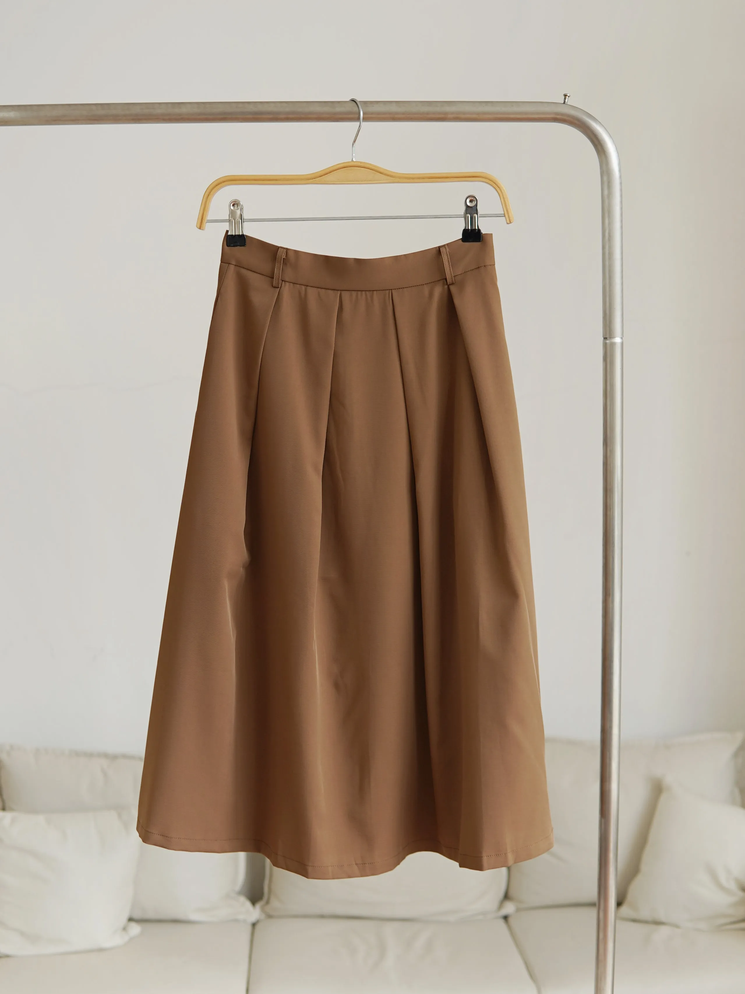 Khaki Pleat Skirt
