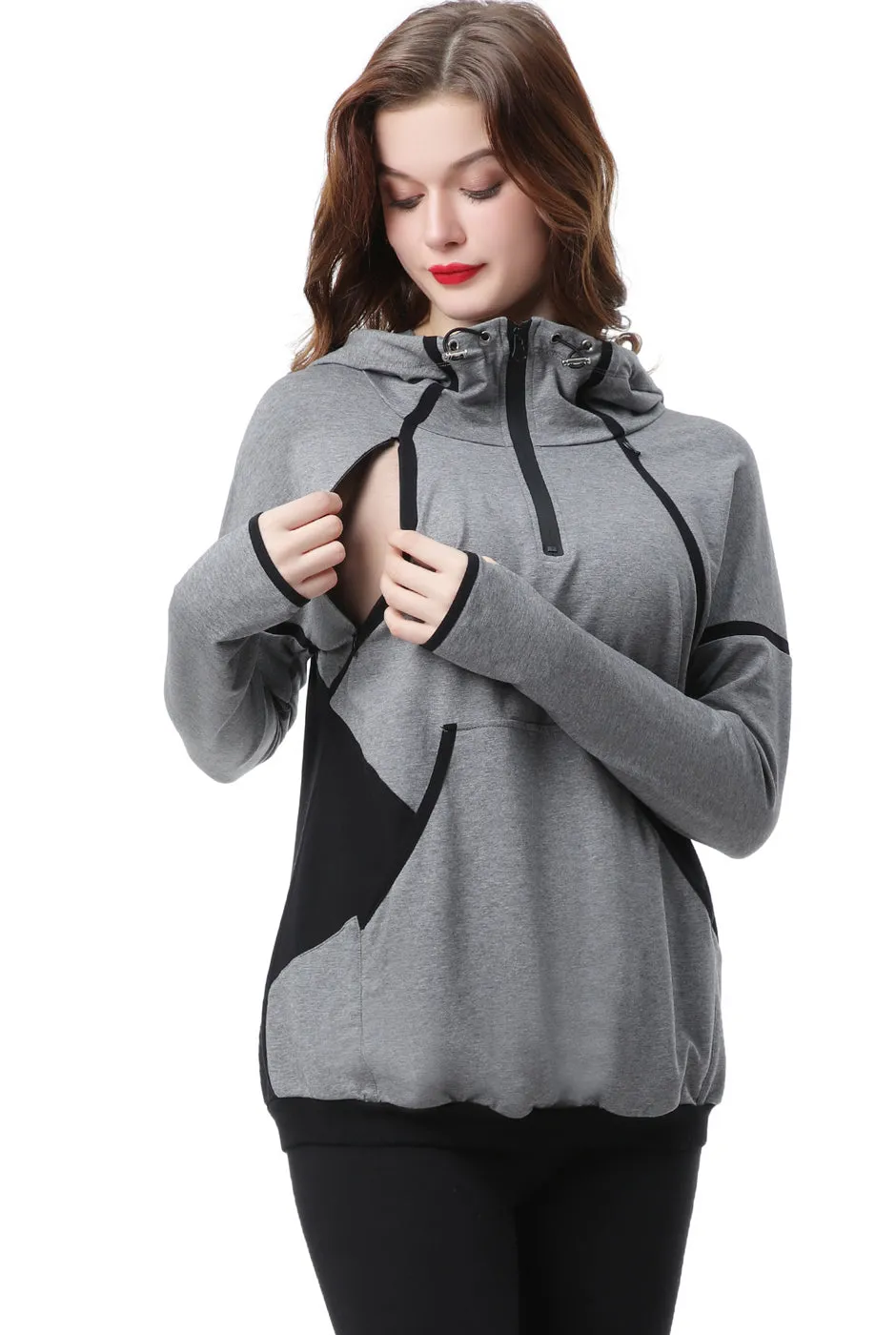 Kimi   Kai Maternity "Dakota" Colorblock Nursing Active Hoodie