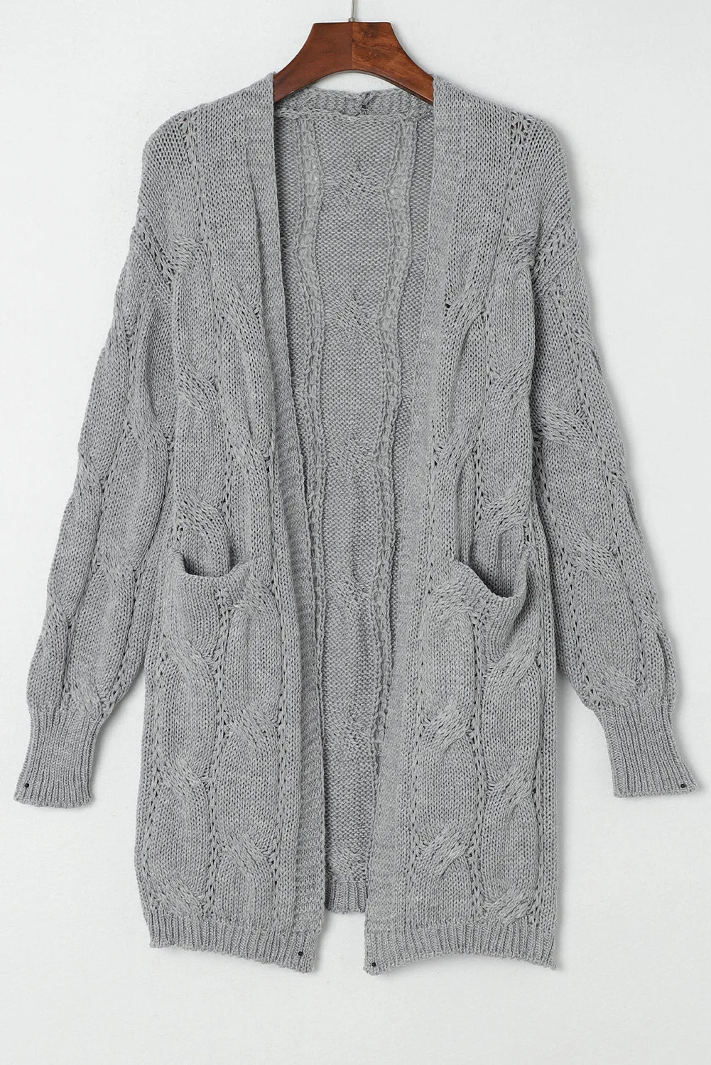 Lacey Ribbed Trim Eyelet Cable Knit Cardigan
