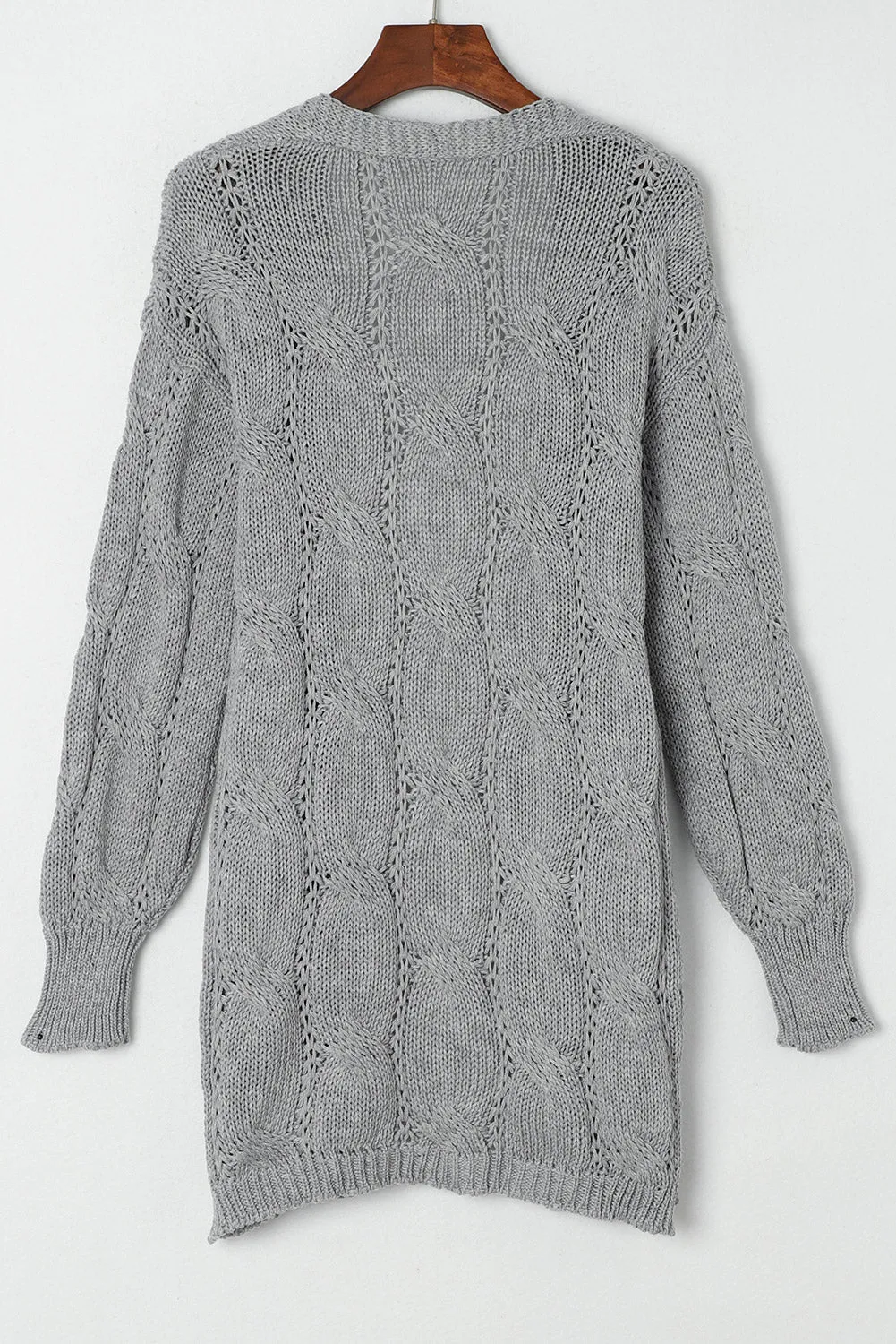 Lacey Ribbed Trim Eyelet Cable Knit Cardigan
