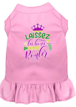 Laissez Les Bons Temps Rouler Screen Print Mardi Gras Dog Dress Light Pink Sm
