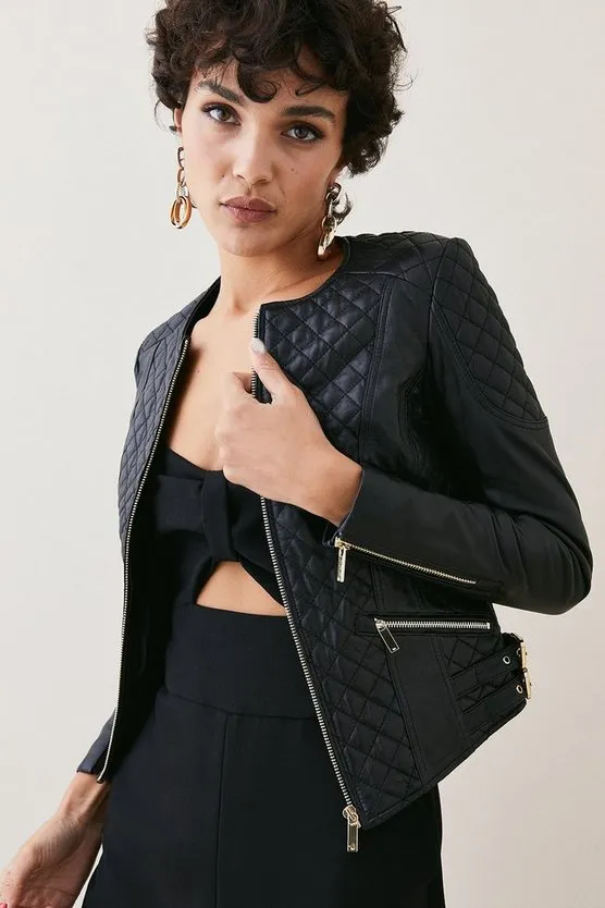 Leather Quilted Biker Jacket By TJS