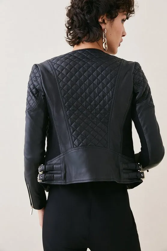 Leather Quilted Biker Jacket By TJS