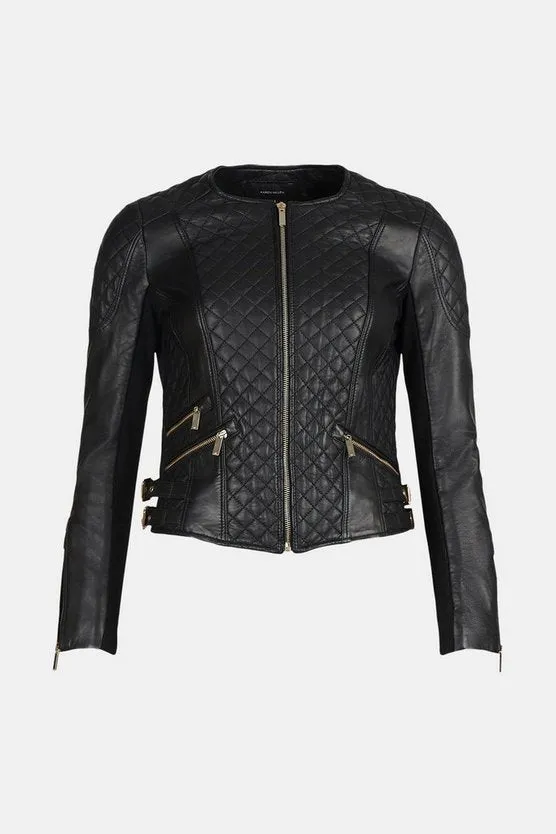 Leather Quilted Biker Jacket By TJS