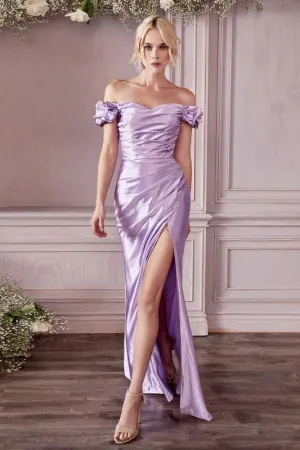 Light Purple Sexy Drop-shoulder Long Evening Dress