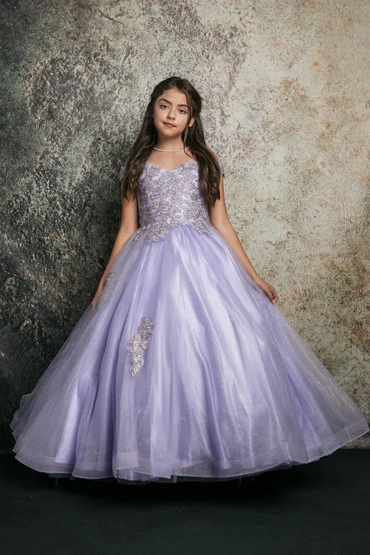 Lilac Girls's Off Shoulder Embroider Dress