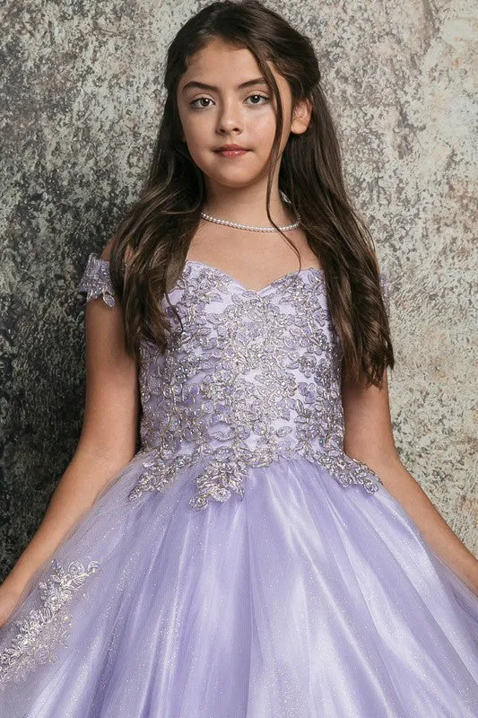 Lilac Girls's Off Shoulder Embroider Dress