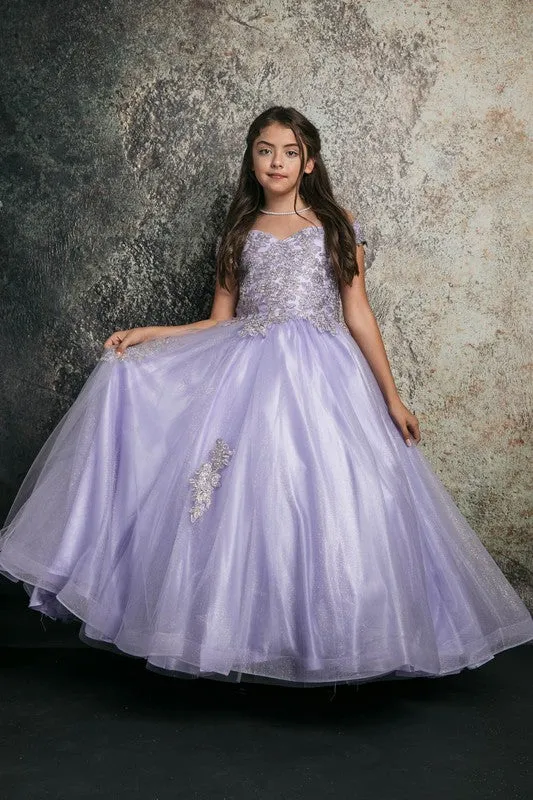 Lilac Girls's Off Shoulder Embroider Dress