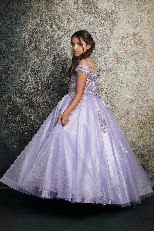 Lilac Girls's Off Shoulder Embroider Dress