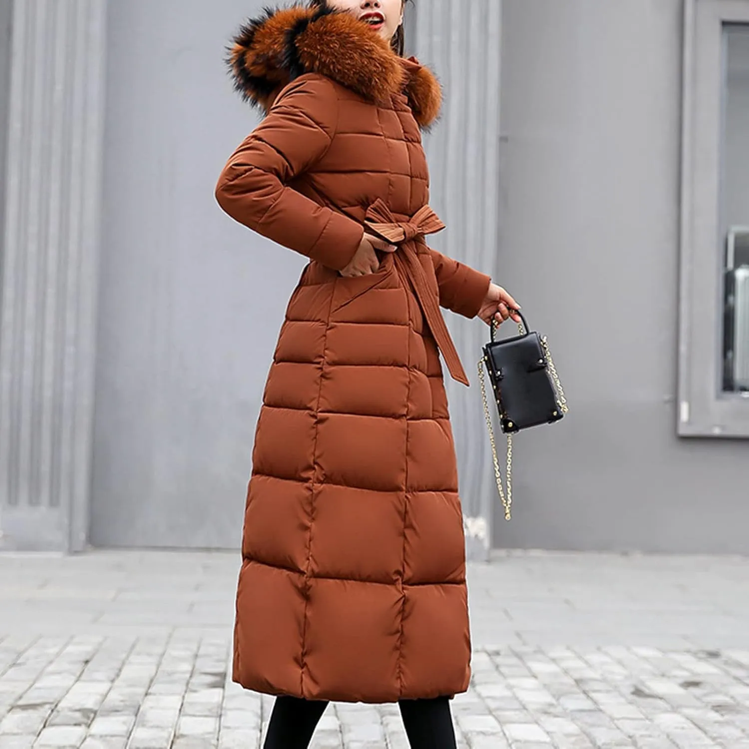 Long Jacket Women Fur Collar Lace Up Cotton Parkas Coat Classic Winter 2023 Warm with Hood Military Utility Jackets