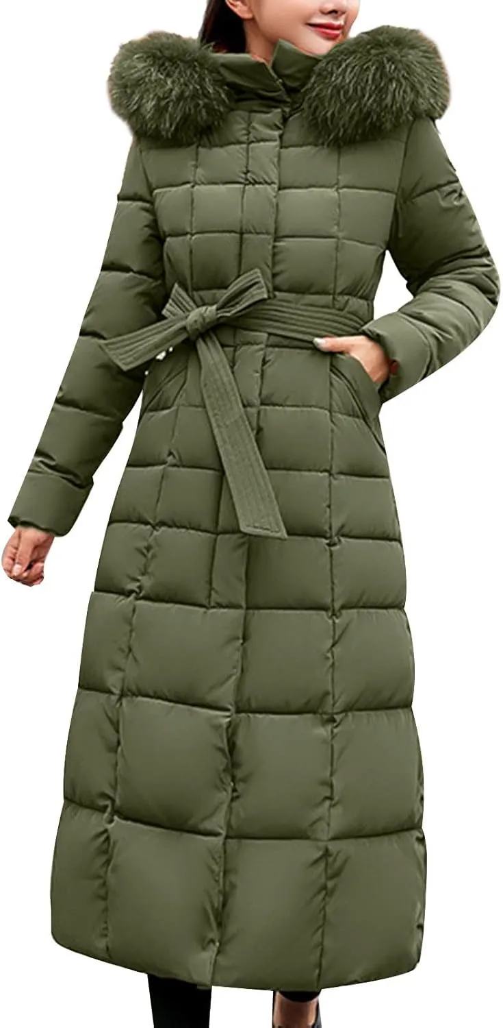 Long Jacket Women Fur Collar Lace Up Cotton Parkas Coat Classic Winter 2023 Warm with Hood Military Utility Jackets