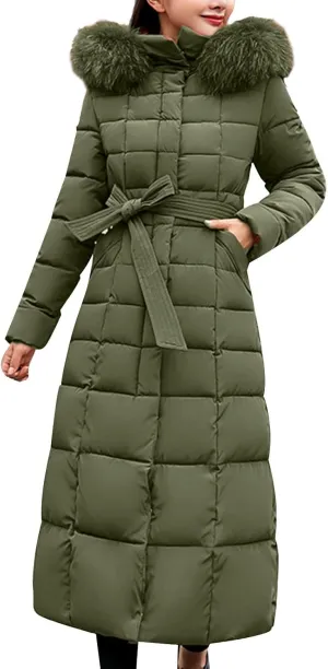 Long Jacket Women Fur Collar Lace Up Cotton Parkas Coat Classic Winter 2023 Warm with Hood Military Utility Jackets