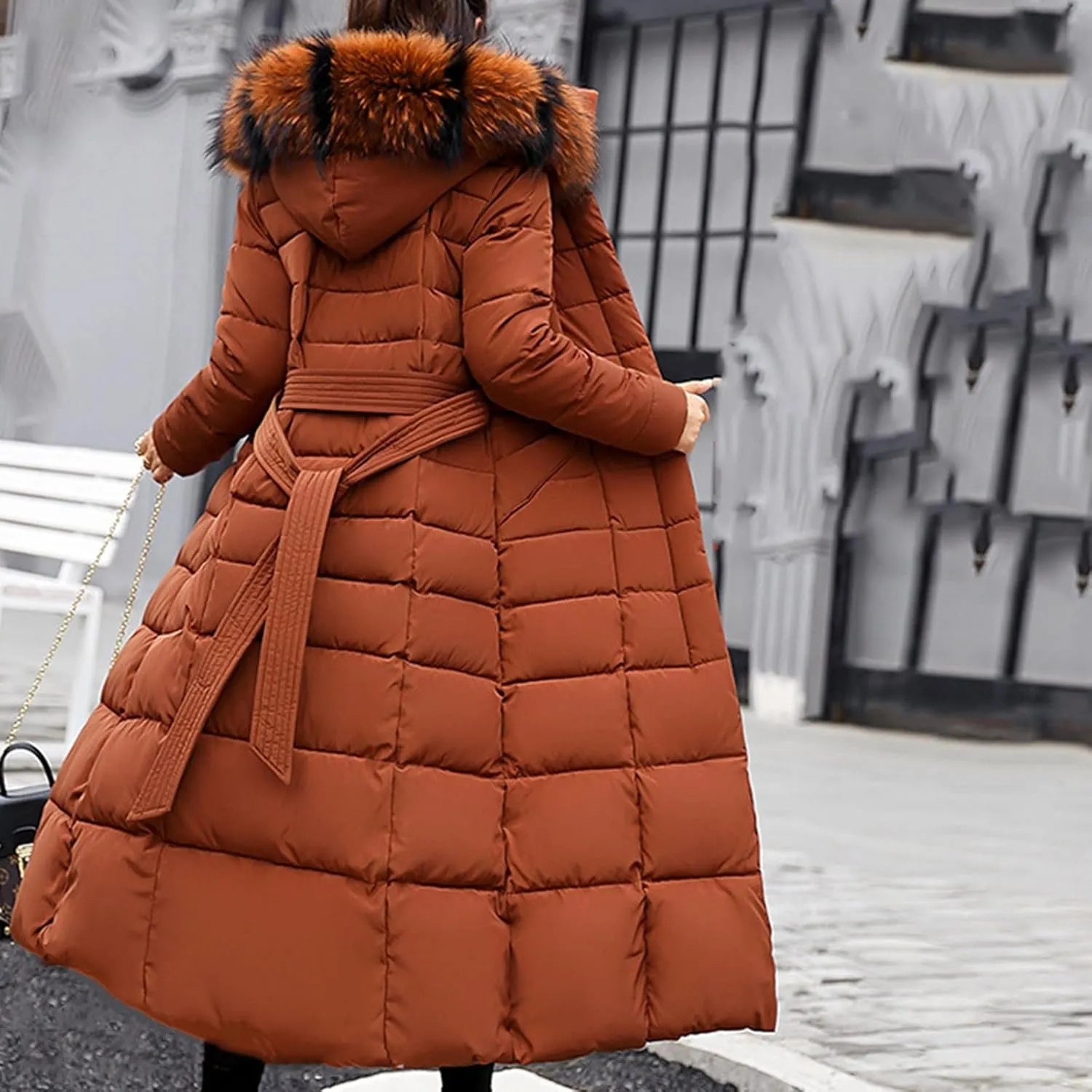 Long Jacket Women Fur Collar Lace Up Cotton Parkas Coat Classic Winter 2023 Warm with Hood Military Utility Jackets