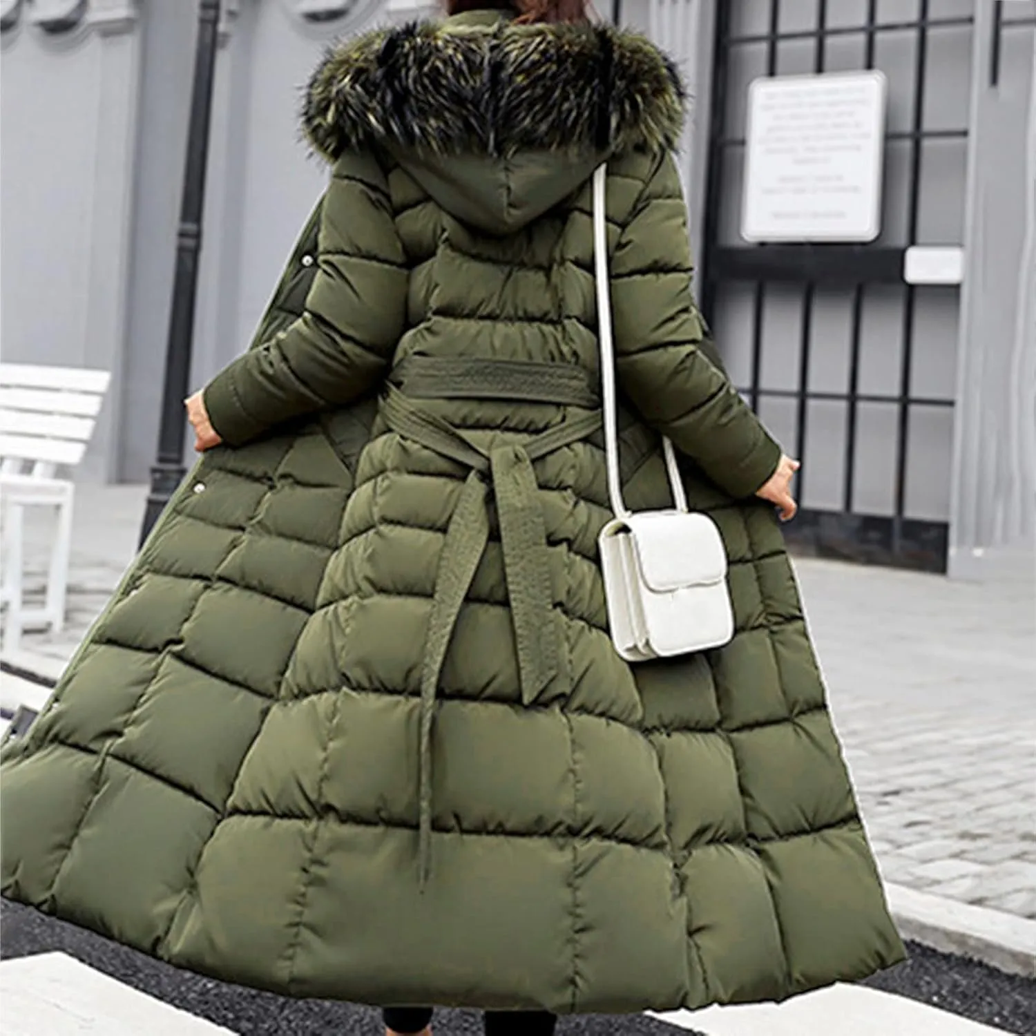 Long Jacket Women Fur Collar Lace Up Cotton Parkas Coat Classic Winter 2023 Warm with Hood Military Utility Jackets
