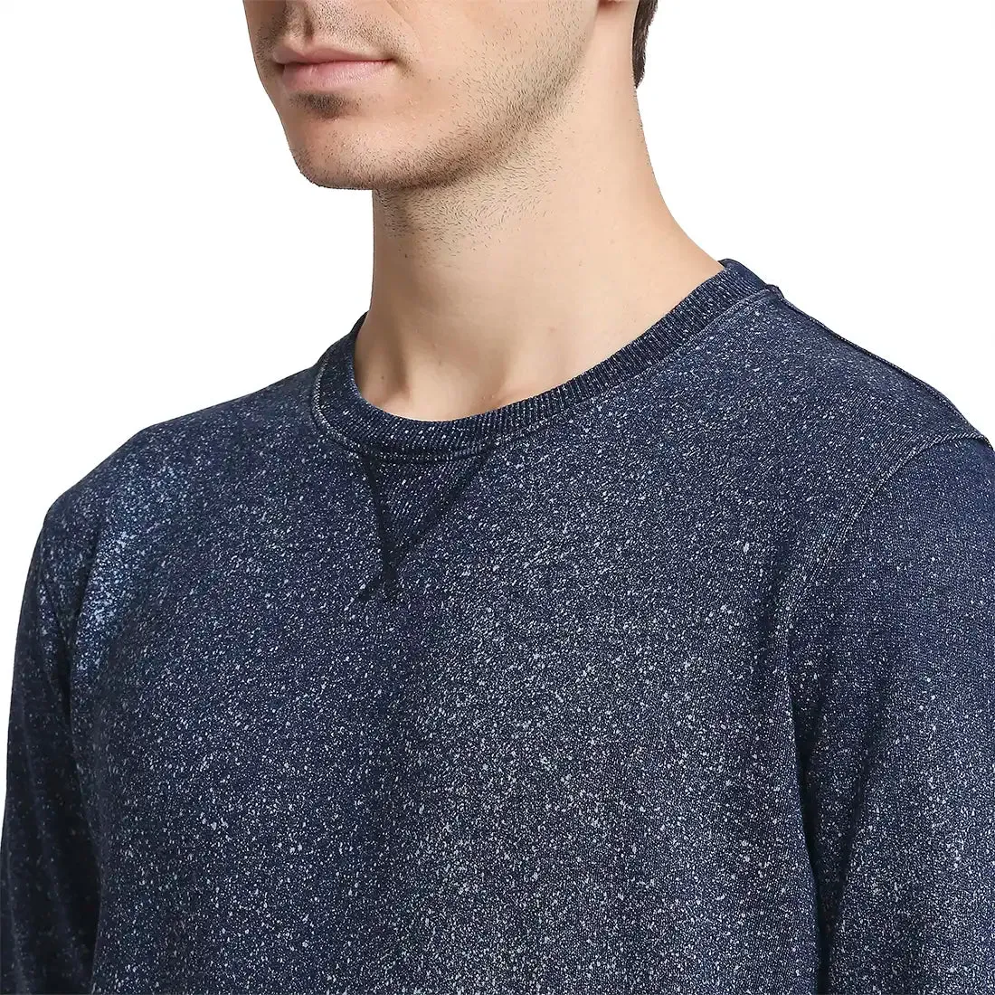 Men Blue Tailored Fit Solid Cotton Full Sleeve Sweatshirts