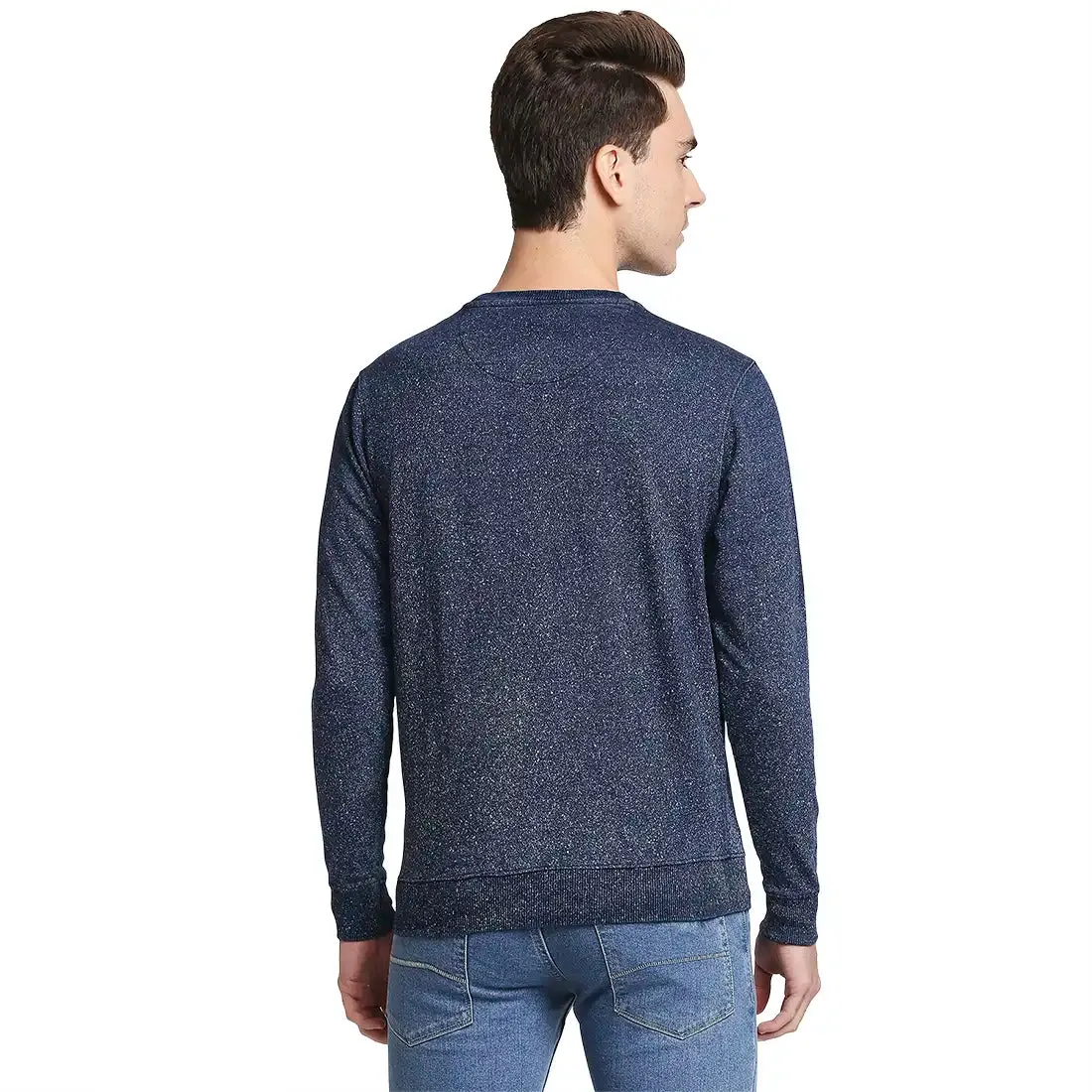 Men Blue Tailored Fit Solid Cotton Full Sleeve Sweatshirts