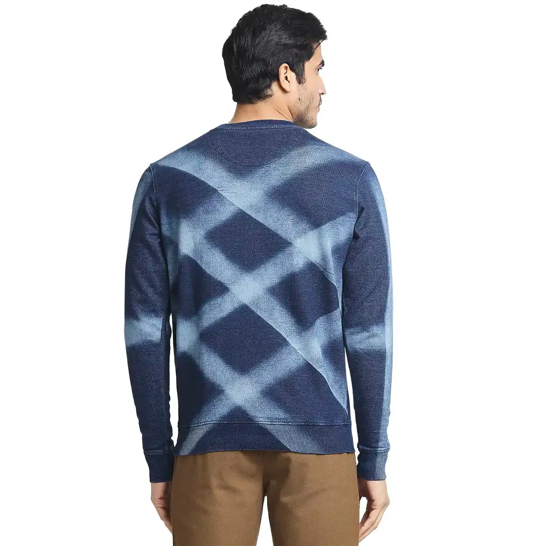 Men Indigo Tailored Fit Solid Cotton Full Sleeve Sweatshirts