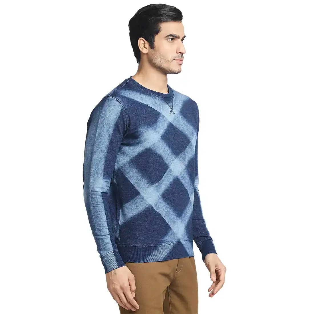 Men Indigo Tailored Fit Solid Cotton Full Sleeve Sweatshirts