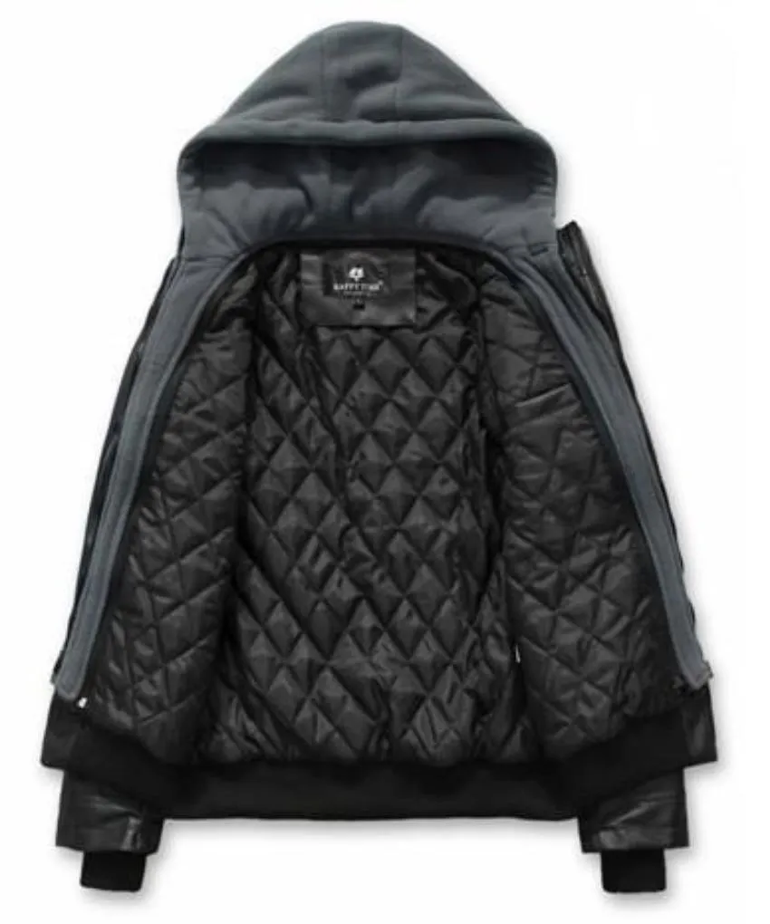 Mens Hooded Faux Leather Biker Jacket