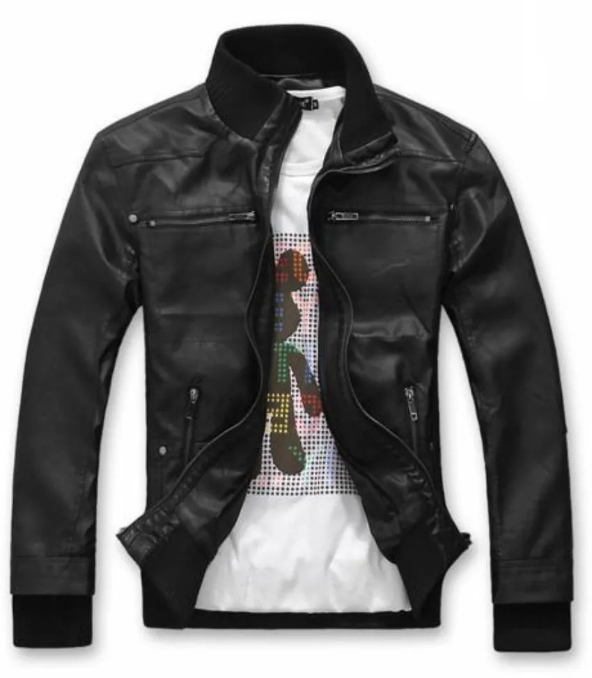 Mens Hooded Faux Leather Biker Jacket