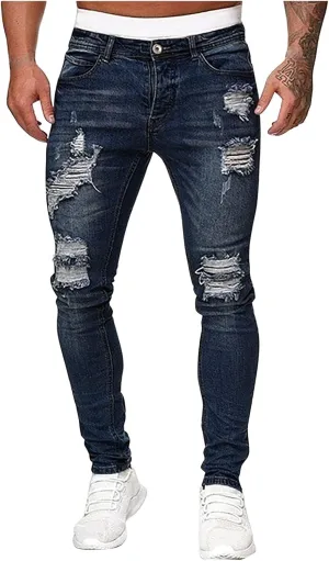 Men's Ripped Pants Distressed Destroyed Jeans Slim Fit Leg Skinny Stretch Denim Pants