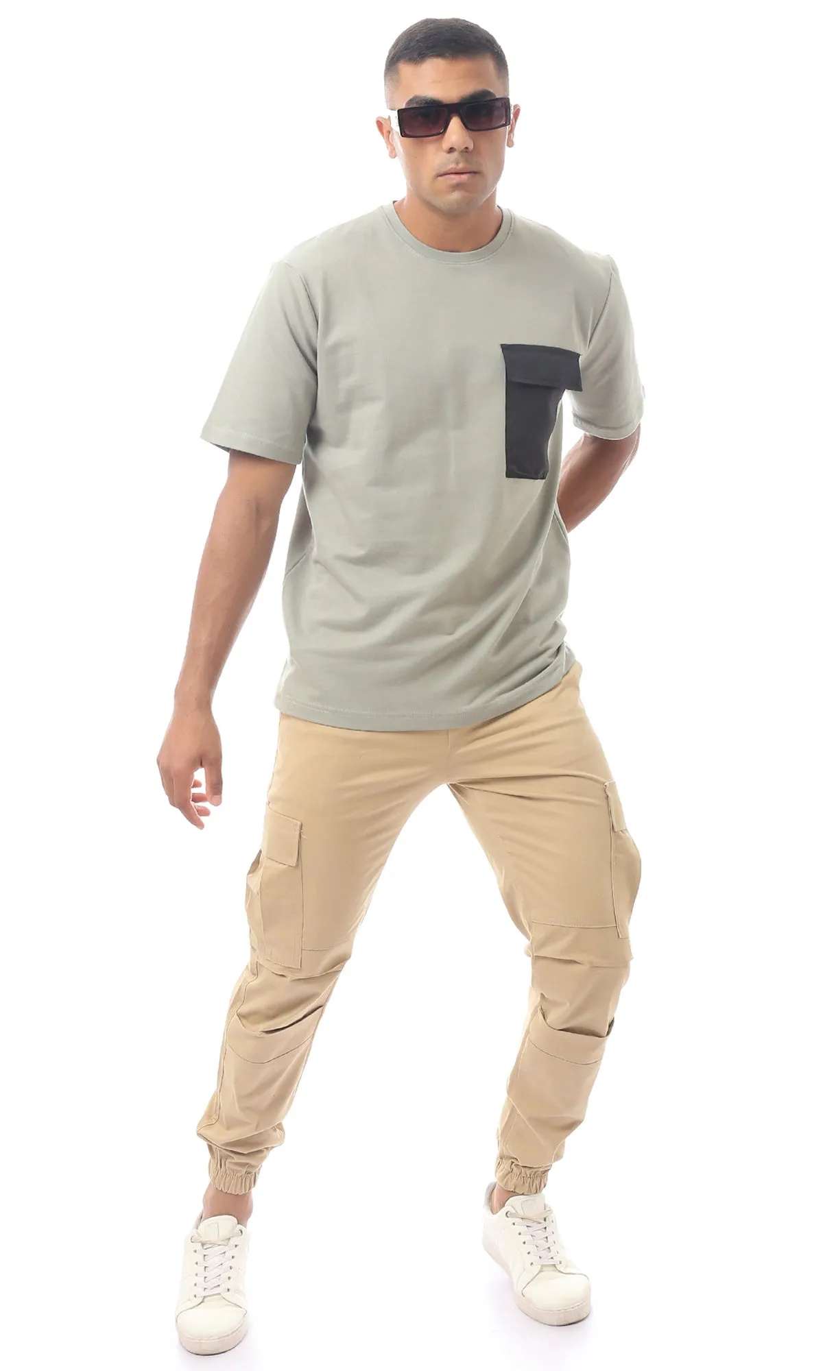 O170297 Olive Green Slip On Rounded Neck Tee